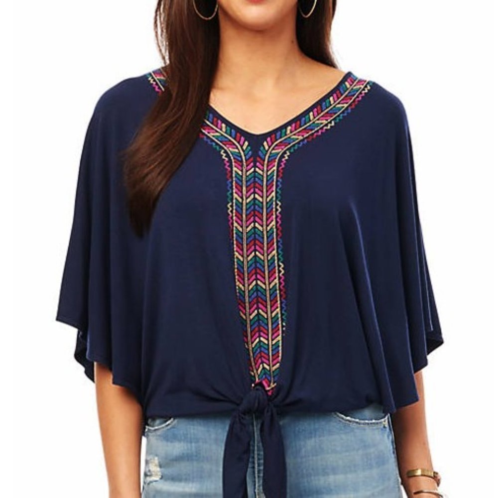 NWOT Plus Democracy Navy Embroidered Top Size 1X - Picture 1 of 9